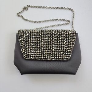 42 GOLD Crystal Embellishmemts Gray Silver Clutch with Chain